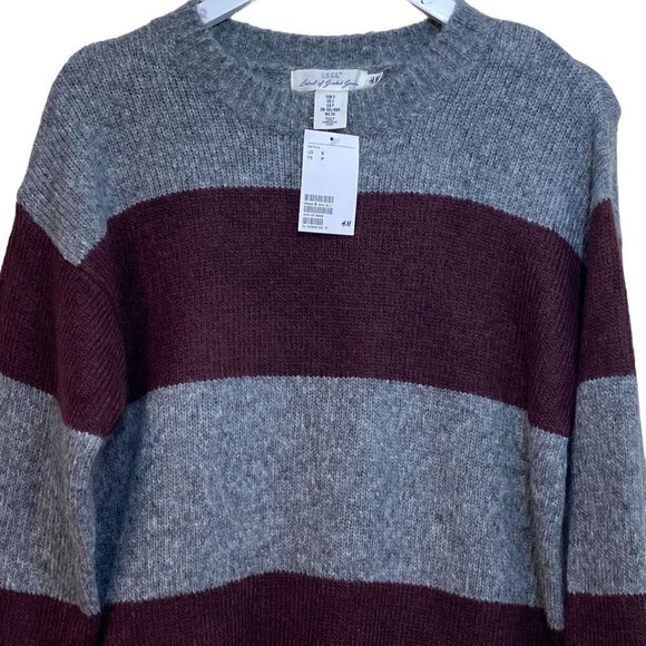 H&M L.o.g.g. Womens Sweater Small Gray Maroon Varsity Stripe NWT Acrylic Blend - Picture 2 of 8